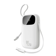 Powerbank Baseus EnerFill FC31 Qpow 3 10000mAh 45W з цифровим дисплеєм з кабелями USB-C і Lightning White (6932172695798)