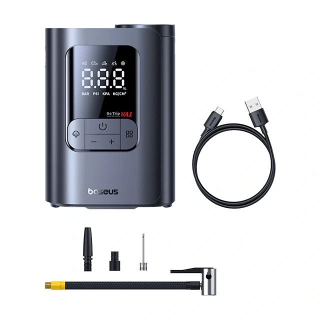 Бездротовий компресор Baseus GoTrip VA1 Super Mini з 3 насадками чорний (6932172695910)