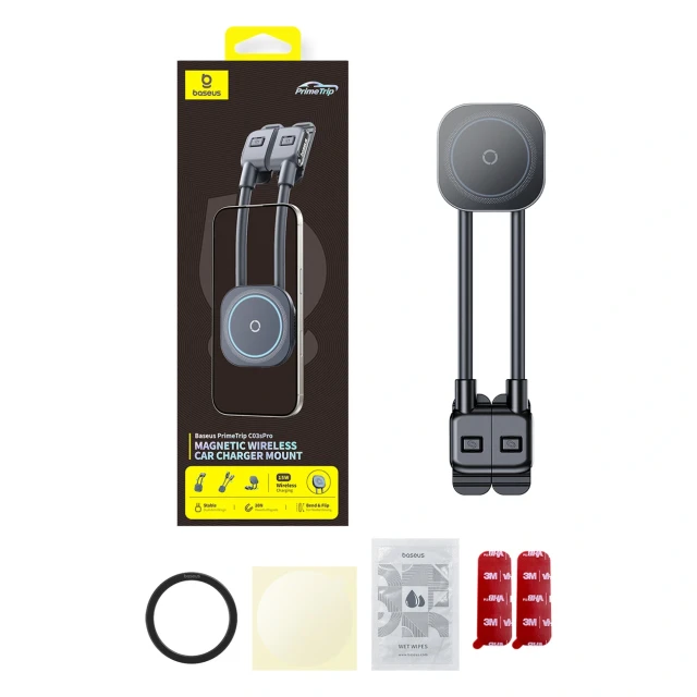 Автотримач Baseus PrimeTrip C03sPro на панель з бездротовою зарядкою Чорний (6932172696061)