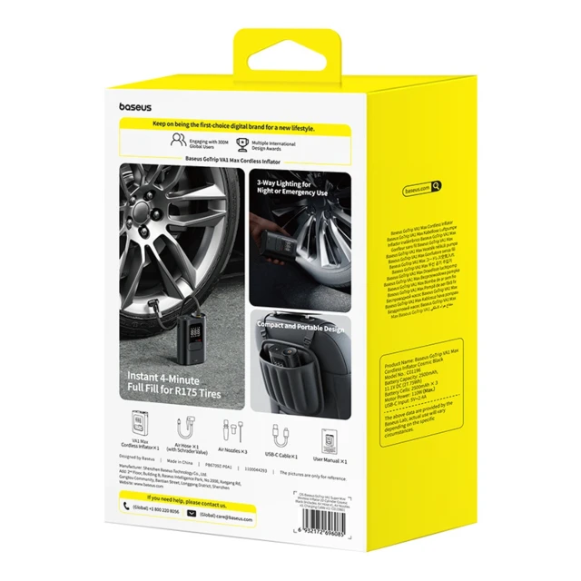 Бездротовий компресор Baseus GoTrip VA1 150 PSI 7500 mAh Dark Gray (6932172696085)