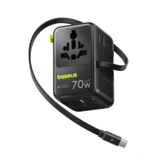 Адаптер подорожній Baseus EnerCore CG11 70W 6в1 зі згортаючим кабелем USB-C Black (6932172696474)