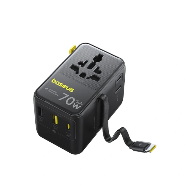 Адаптер подорожній Baseus EnerCore CG11 70W 6в1 зі згортаючим кабелем USB-C Black (6932172696474)