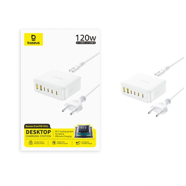 Зарядна станція Baseus EnerFill FH21 120W 4xUSB-C + 2xUSB-A White (6932172698324)
