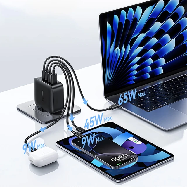 Мережевий зарядний пристрій Baseus EnerFill FH11 GaN 140W 3xUSB-A + 1xUSB-C чорний (6932172698812)