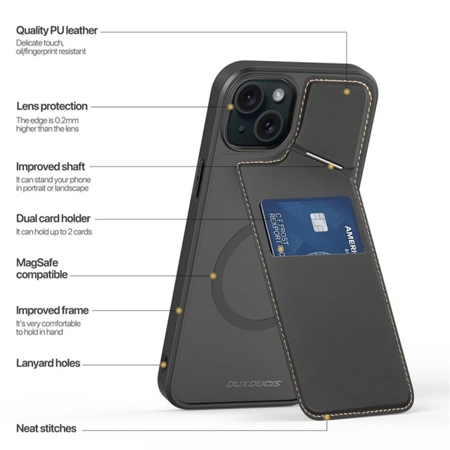 Чохол Dux Ducis Rafi II Mag для iPhone 15 Plus Black with MagSafe (6934913021385)