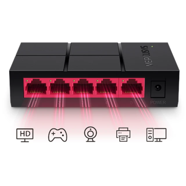 Мережевий комутатор Mercusys MS105G 5 портів 10/100/1000 Mbps Gigabit (6935364099619)
