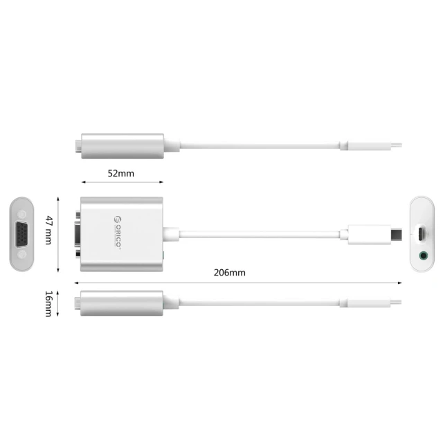 Адаптер Orico PTAV USB-C to VGA + 3.5mm Jack 0.15m Silver (6936761838993)