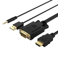 Кабель Orico XD-VATH VGA та miniJack 3.5 мм на HDMI Full HD 60 Hz з USB живленням 5 м Black (6936761873635)