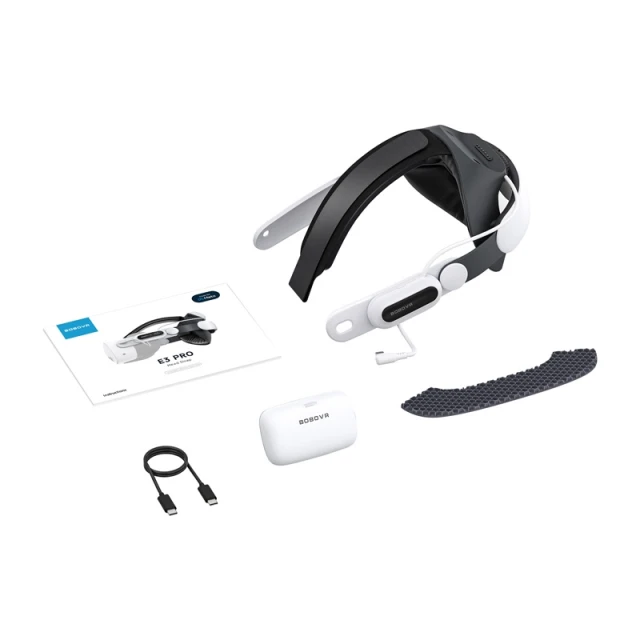 Стрічка на голову з акумулятором BoboVR E3 Pro для Meta Quest 3 і 3S White/Black (E3 PRO STRAP)