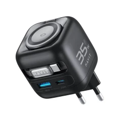 Мережевий зарядний пристрій Havit UC250 A-EU з кабелем що розтягується Black (6939119037550)
