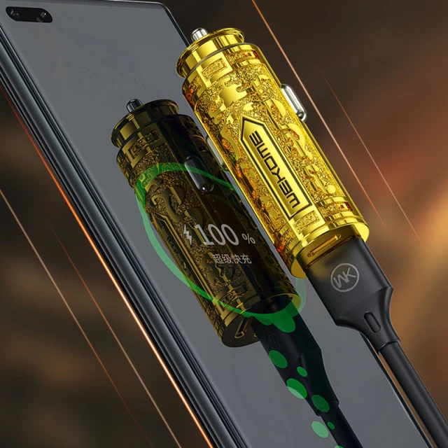 Автомобільний зарядний пристрій Wekome Sakin Series USB-C & USB-A Fast Charging PD 20W Gold (WK-WP-C37)