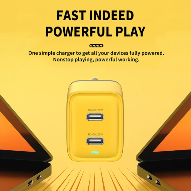 Зарядний пристрій Wekome WP-U128 2x USB-C GaN 40W Yellow (WK-WP-U128)