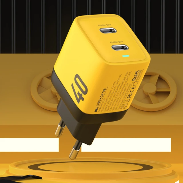 Зарядний пристрій Wekome WP-U128 2x USB-C GaN 40W Yellow (WK-WP-U128)