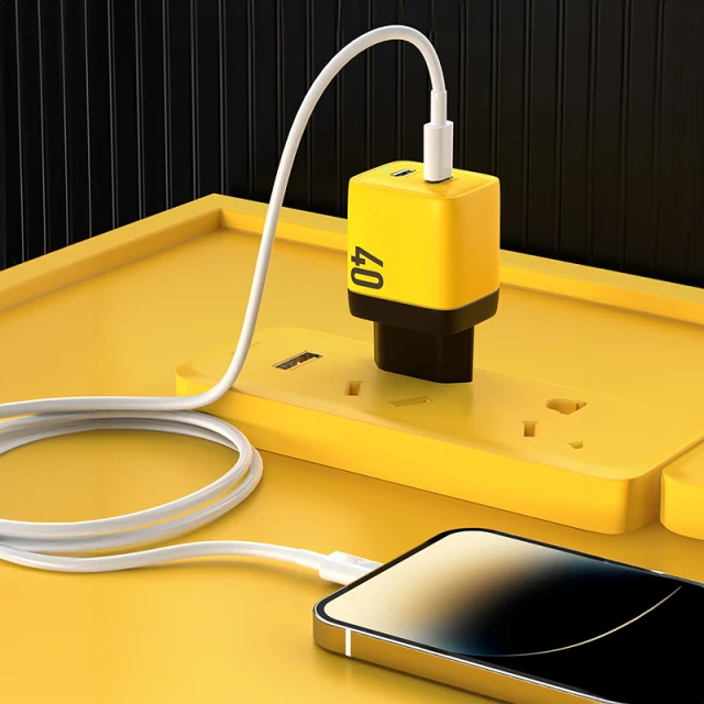 Зарядний пристрій Wekome WP-U128 2x USB-C GaN 40W Yellow (WK-WP-U128)