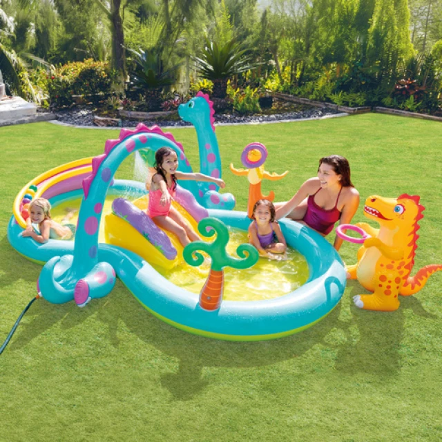 Надувний водний ігровий центр Intex Dinoland 302x229x112 см з гіркою (6941057402505)