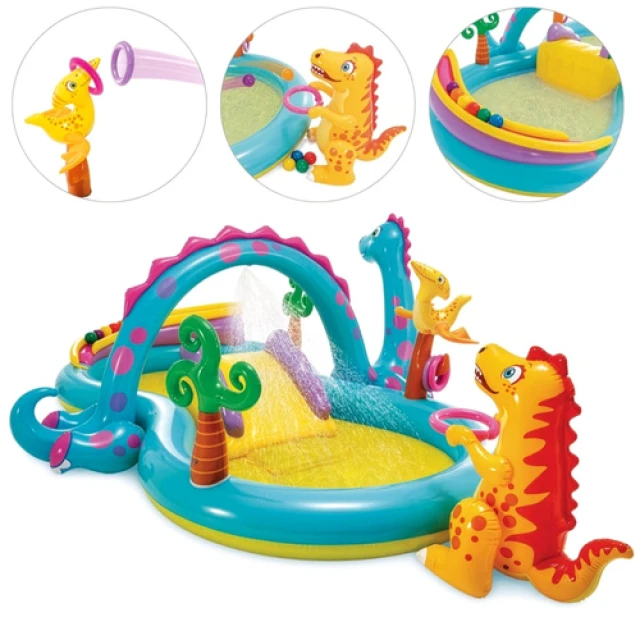 Надувний водний ігровий центр Intex Dinoland 302x229x112 см з гіркою (6941057402505)