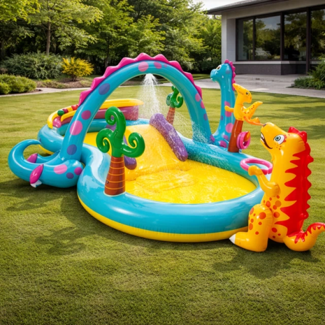 Надувний водний ігровий центр Intex Dinoland 302x229x112 см з гіркою (6941057402505)