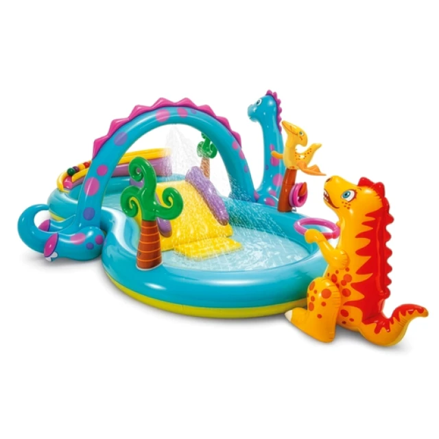 Надувний водний ігровий центр Intex Dinoland 302x229x112 см з гіркою (6941057402505)
