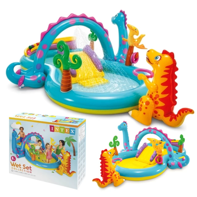 Надувний водний ігровий центр Intex Dinoland 302x229x112 см з гіркою (6941057402505)
