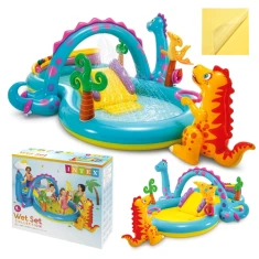 Надувний водний ігровий центр Intex Dinoland 302x229x112 см з гіркою (6941057402505)