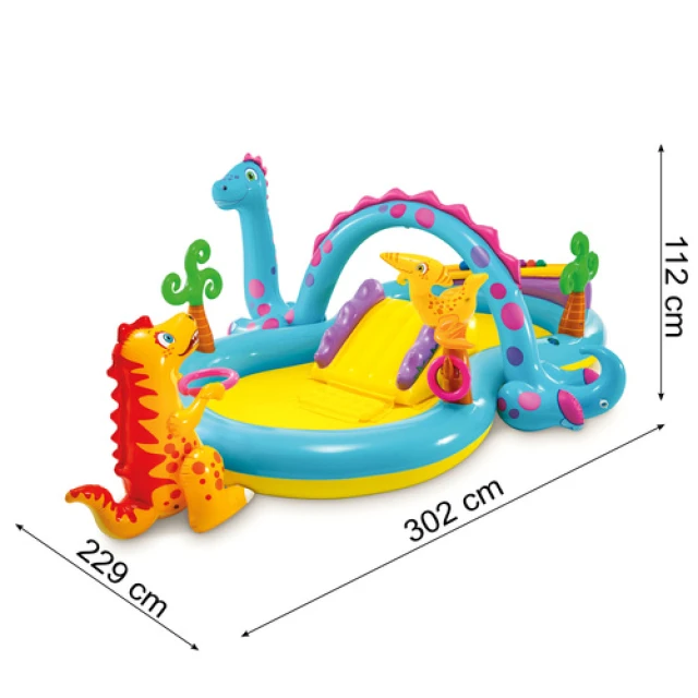 Надувний водний ігровий центр Intex Dinoland 302x229x112 см з гіркою (6941057402505)