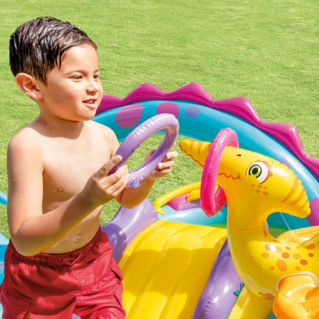 Надувний водний ігровий центр Intex Dinoland 302x229x112 см з гіркою (6941057402505)