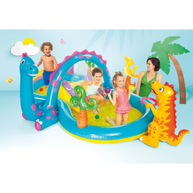 Надувний водний ігровий центр Intex Dinoland 302x229x112 см з гіркою (6941057402505)