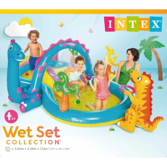 Надувний водний ігровий центр Intex Dinoland 302x229x112 см з гіркою (6941057402505)
