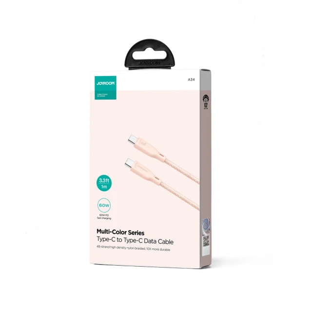 Кабель Joyroom Multi-Color Series SA34-CC3 USB-C to USB-C 60W 1m Pink (6941237110176)