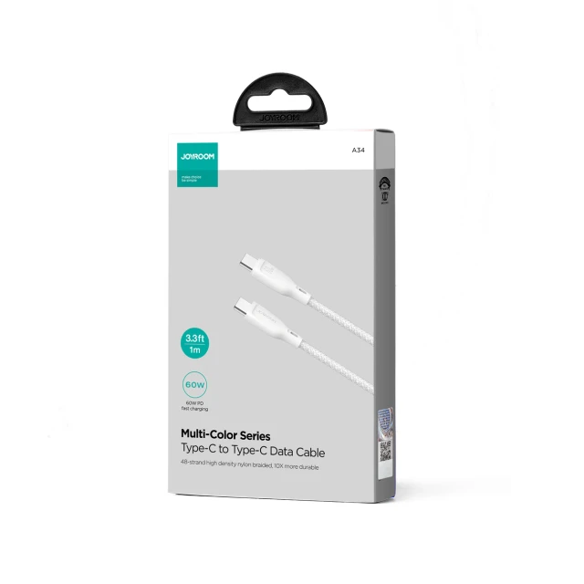 Кабель Joyroom Multi-Color Series SA34-CC3 USB-C to USB-C 60W 1m White (6941237110190)