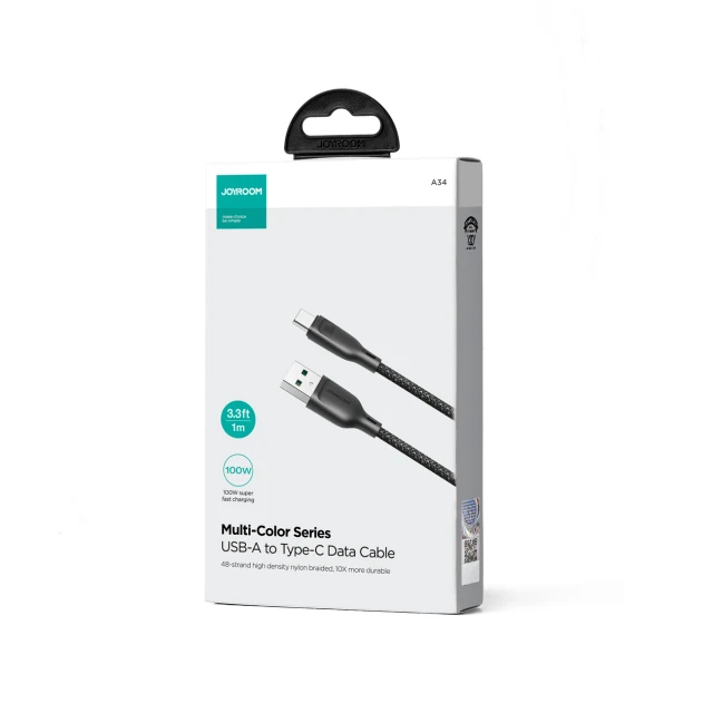 Кабель Joyroom Multi-Color Series SA34-AC6 USB-A to USB-C 100W 1m Black (6941237110428)