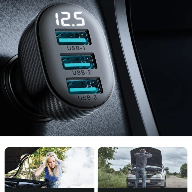 Автомобільний зарядний пристрій Joyroom JR-CCD03 3.4A Car Charger 3x USB-A with Display Black (JR-CCD03)