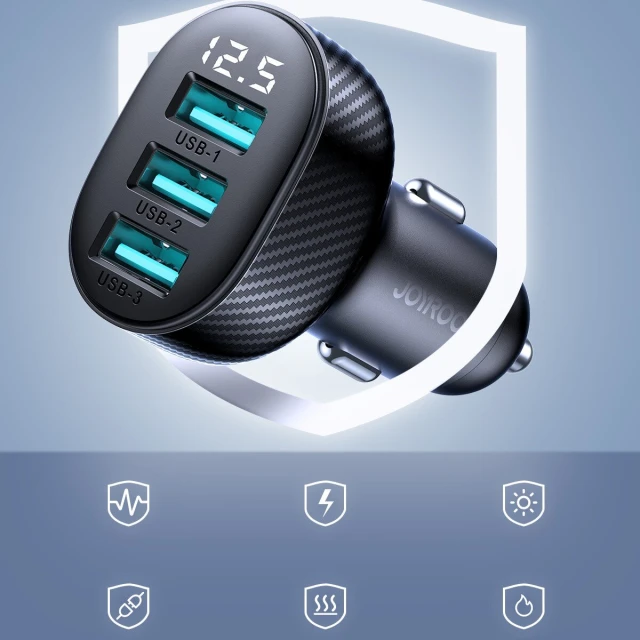 Автомобільний зарядний пристрій Joyroom JR-CCD03 3.4A Car Charger 3x USB-A with Display Black (JR-CCD03)