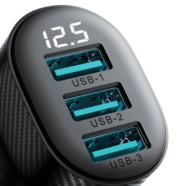 Автомобільний зарядний пристрій Joyroom JR-CCD03 3.4A Car Charger 3x USB-A with Display Black (JR-CCD03)