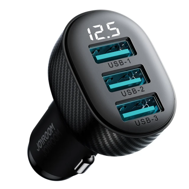 Автомобільний зарядний пристрій Joyroom JR-CCD03 3.4A Car Charger 3x USB-A with Display Black (JR-CCD03)