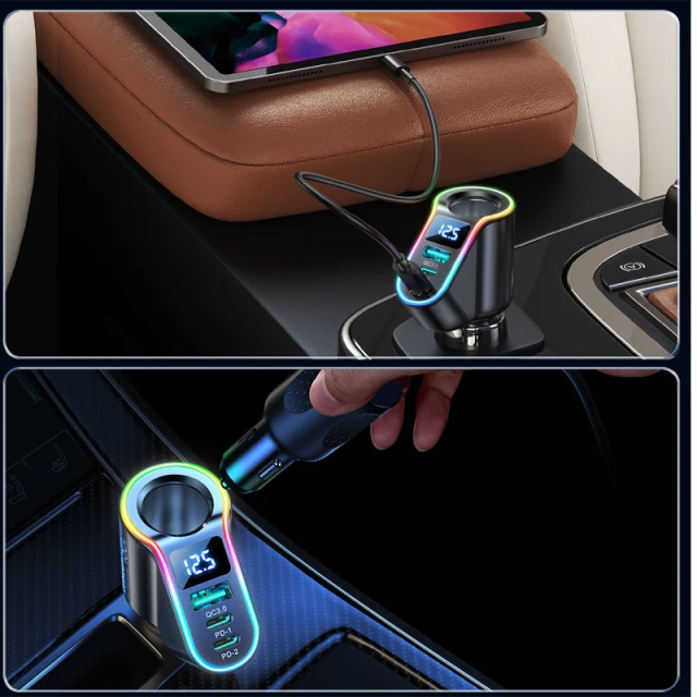 Автомобільний зарядний пристрій Joyroom Fast Charger 2xUSB-C/USB-A 150W Black with USB-C Cable (JR-CL21)