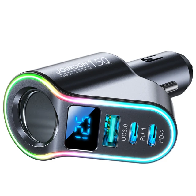 Автомобільний зарядний пристрій Joyroom Fast Charger 2xUSB-C/USB-A 150W Black with USB-C Cable (JR-CL21)