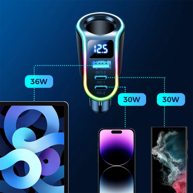 Автомобільний зарядний пристрій Joyroom Fast Charger 2xUSB-C/USB-A 150W Black with USB-C Cable (JR-CL21)
