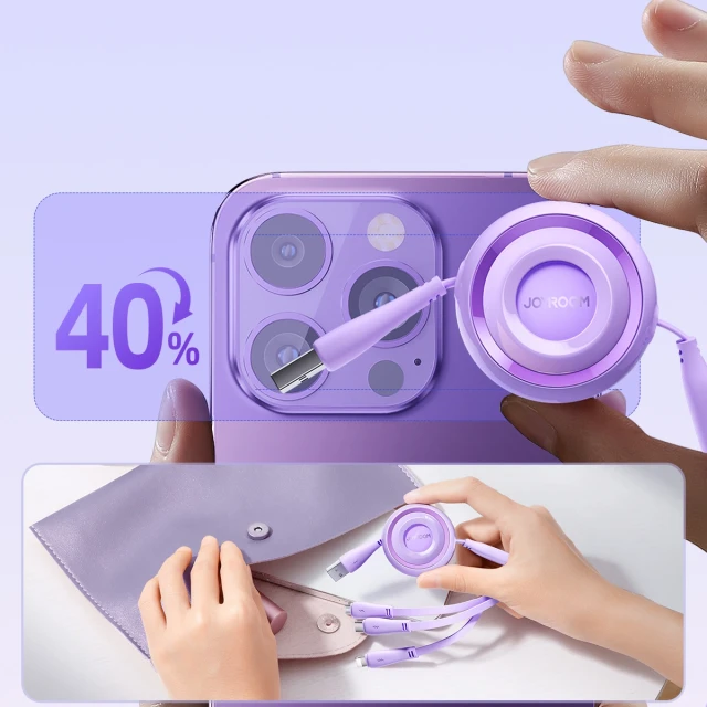 Кабель Joyroom Colorful Series Retractable USB-A to USB-C/Lightning/micro USB 1 m Purple (S-A40_P)