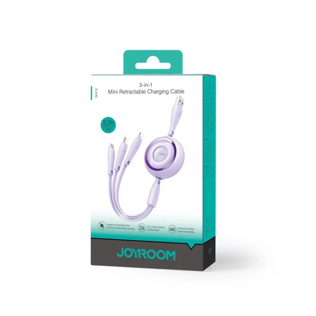 Кабель Joyroom Colorful Series Retractable USB-A to USB-C/Lightning/micro USB 1 m Purple (S-A40_P)