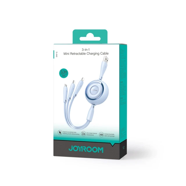 Кабель Joyroom Colorful Series Retractable USB-A to USB-C/Lightning/micro USB 1 m Blue (S-A40_B)