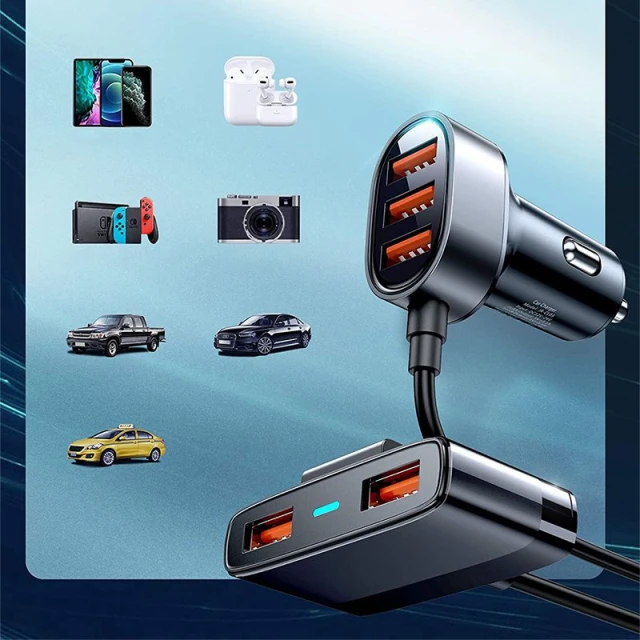 Автомобільний зарядний пристрій Joyroom 5x USB-A with Extension Cable 6.2A Black (JR-CL03)