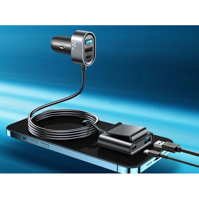 Автомобільний зарядний пристрій Joyroom 3x USB-A/2x USB-C 72W 1.5m Black (JR-CL05)