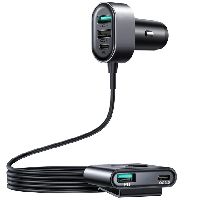 Автомобільний зарядний пристрій Joyroom 3x USB-A/2x USB-C 72W 1.5m Black (JR-CL05)