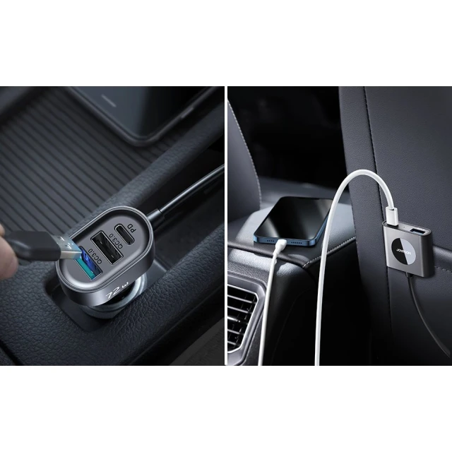 Автомобільний зарядний пристрій Joyroom 3x USB-A/2x USB-C 72W 1.5m Black (JR-CL05)