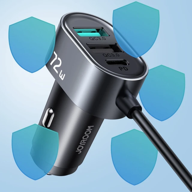 Автомобільний зарядний пристрій Joyroom 3x USB-A/2x USB-C 72W 1.5m Black (JR-CL05)