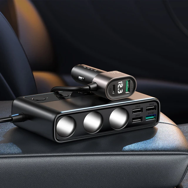 Автомобільний зарядний пристрій Joyroom 9-in-1 5x USB-A/USB-C/3x Cigarette Lighter Socket 154W Black (JR-CL06)