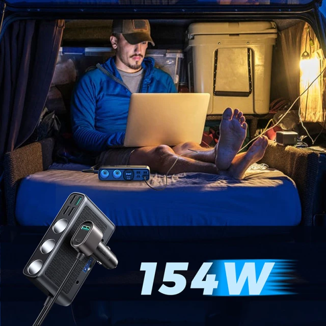 Автомобільний зарядний пристрій Joyroom 9-in-1 5x USB-A/USB-C/3x Cigarette Lighter Socket 154W Black (JR-CL06)
