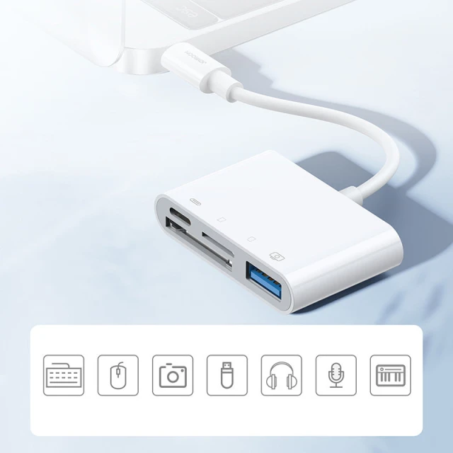 USB-хаб Joyroom Lightning to USB-A/SD/TF/Lightning White (S-H142-WHITE)