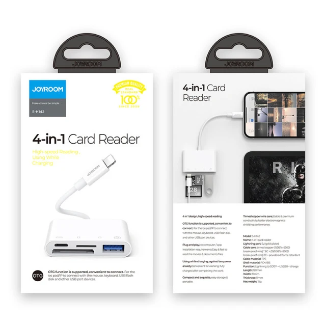 USB-хаб Joyroom Lightning to USB-A/SD/TF/Lightning White (S-H142-WHITE)